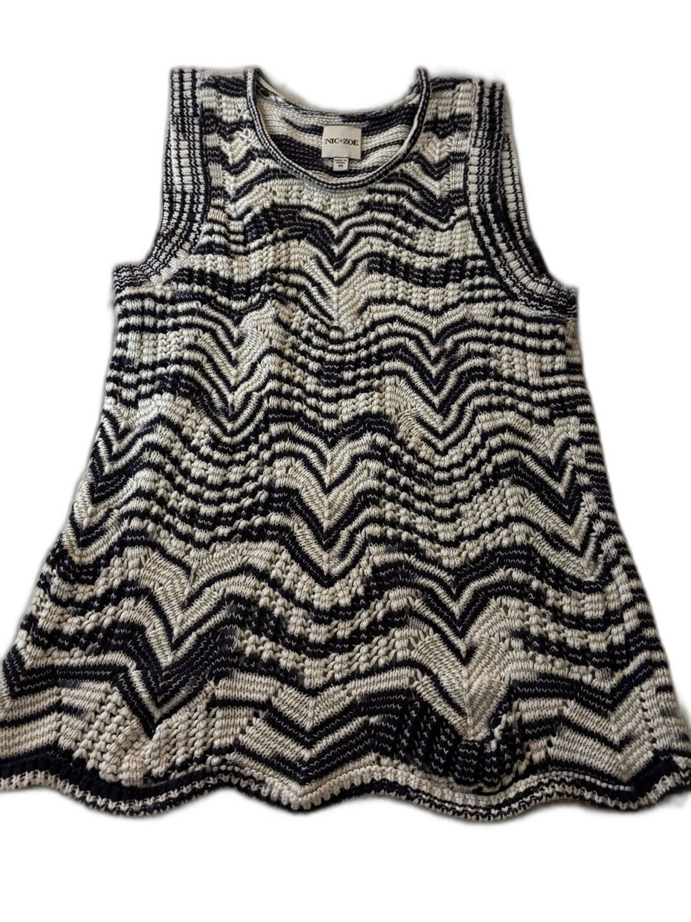 NIC+ZOE Women’s Wave Mix Knit Tank Sweater Blue & Cream size M EUC